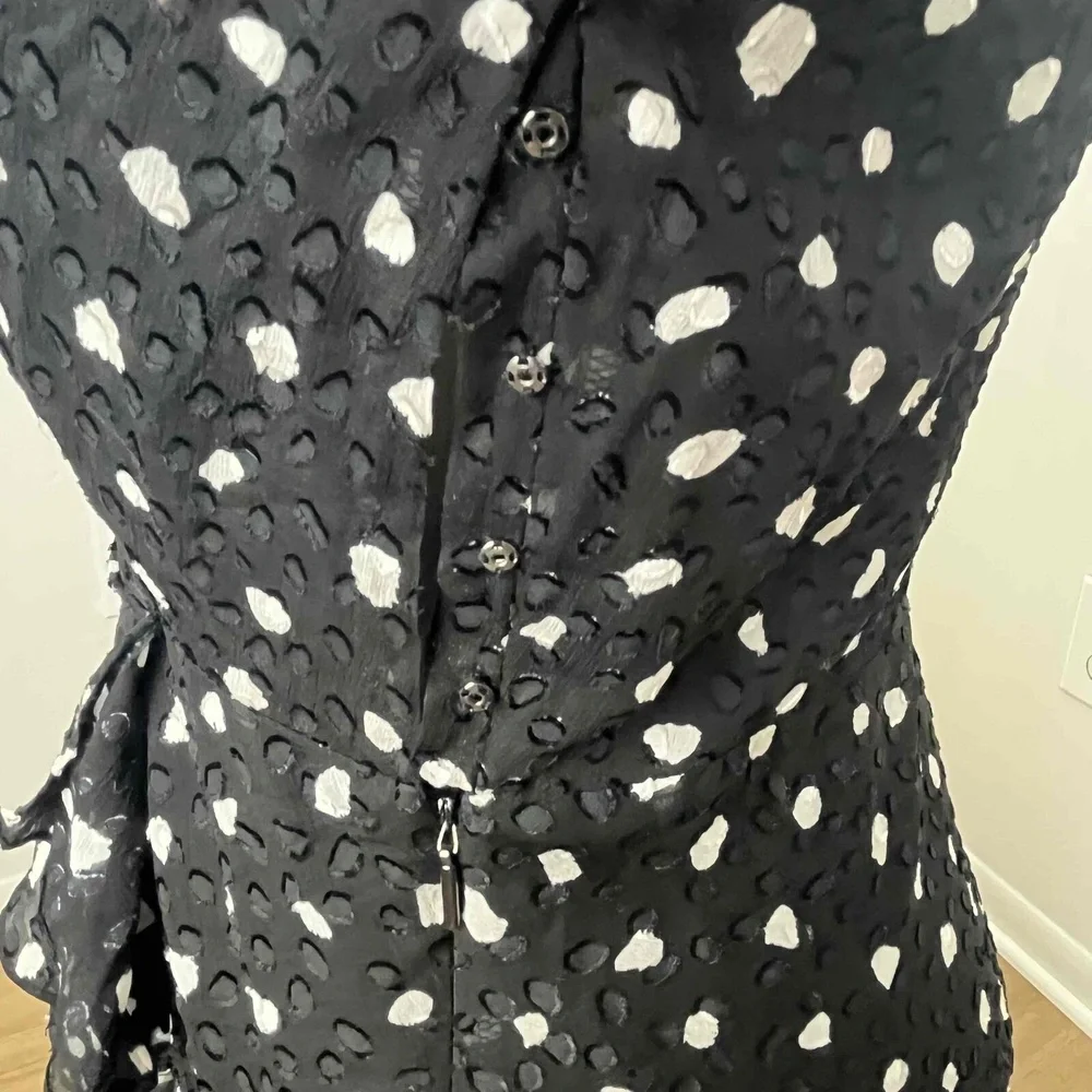 Rebecca Taylor Black Polka Dot Long‎ Sleeve V Neck Silk Faux Wrap Dress Size 4